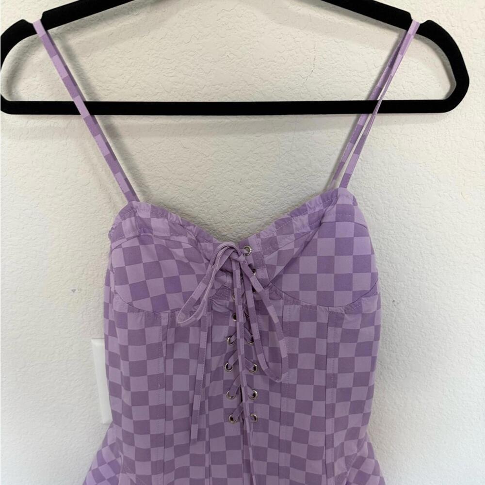Dolls Kill First Move Checkered Lace-Up Mini Dress Lavender Purple Size Small S - Picture 2 of 10